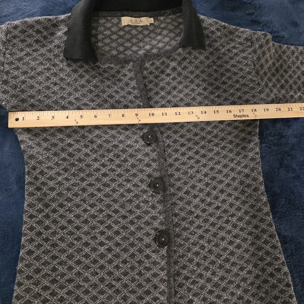 A. IDA Made In Italy Knit Cardigan Wool Blend Button Up Geometric Pattern Medium - Picture 6 of 14